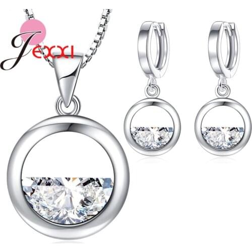 Factory Sale Jewelry Sets for Women Party Jewelry Gifts 925 Serling Silver White CZ Necklace/Pendants/Huggie Earring Sets