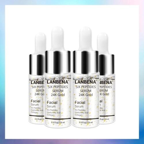 LANBENA 24K Gold Six Peptides Serum Face Cream Day Anti-Aging Wrinkle Lift Firming Whitening Moisturizing Acne Treatment 4PCS