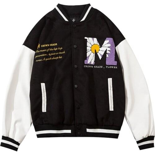 2021 Suede Daisy Bee Towel Embroidered Baseball Jacket Autumn Harajuku Casual Street Mens Hip Hop Fashion Loose Jacket
