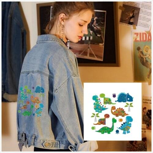 Lovely Dinosaur Animal Iron On Appliques Stripe Stickers On Clothes DIY Heat Transfer Washable Fashion Patches E High Quality