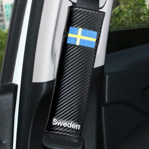 2pcs car seat belt shoulder protector cover case for volvo Toyota VW audi opel seat renault carbon fiber Sweden national flag