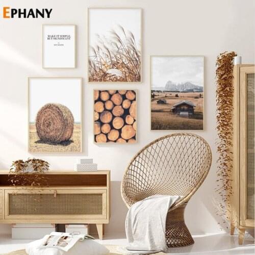 Wall Art Landscape Canvas Poster Nordic Nine Farm Straw Bale Print Painting Scandinavian Decoration Wild Yak Picture Home Decor