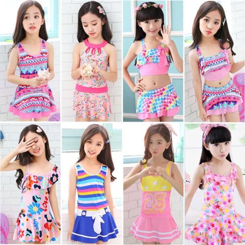 New Childrens Wwimwear Skirt Swimming Cap Female One-Piece Split Princess Skirt Girl Swimsuit Printed Swim Skirt
