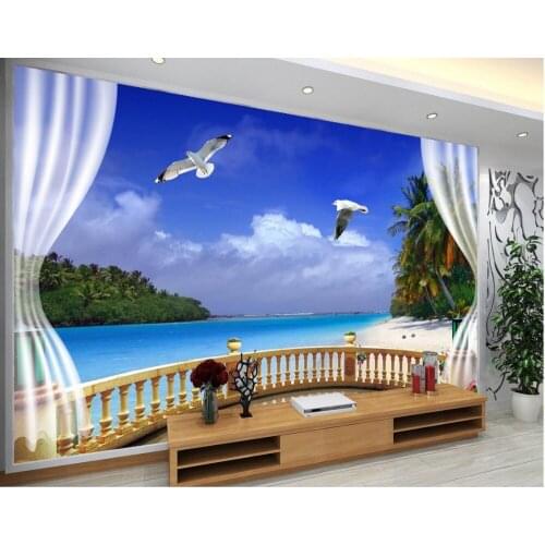 Papel de parede Home Decoration Non woven wallpaper Window views of the sea Custom 3d photo wallpaper