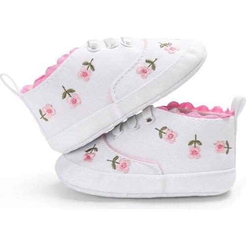 Newborn Baby Girls Embroidery Floral Shoes Non-Slip First Walker Infant Toddler Flat Cotton Sole Prewalker Casual Shoes 0-18M