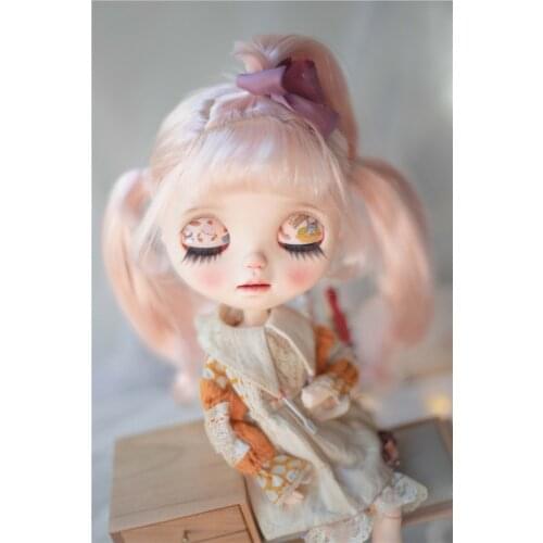 BJD doll wig suitable for Blythe size milk silk super handy change with bow doll accessories