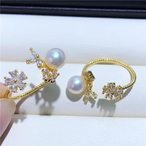 Gold Plated Ring Base Mountings Findings Settings Adjustable Ring Jewelry Parts Fittings Accessories for Pearl Beads Stones