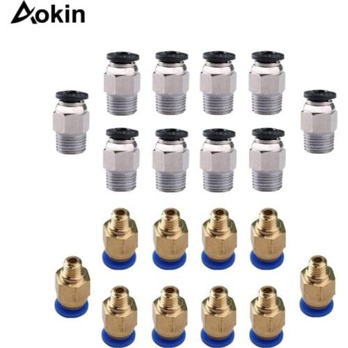 Aokin 30pcs/lot PC4-M10 Straight Pneumatic Fitting Push To Connect + PC4-M6 Quick In Fitting For 3D Printer Bowden Extruder