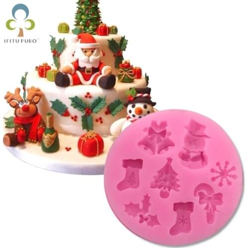 Christmas Snowman snowflakes Christmas tree stockings bells chocolate Party cake decorating tools DIY fondant silicone mold GYH