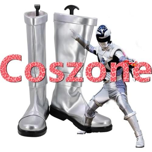 Uchu Sentai Kyuranger Space Squadron Nine Ranger Hebitsukai Silver Naga Ray Cosplay Shoes Boots Halloween Costume Accessories