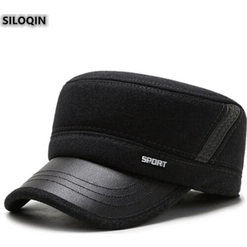 SILOQIN Adjustable Size Mens Flat Cap Autumn Winter Earmuffs Thermal Military Hats Fashion Brand Sports Hat Dads Leisure Caps