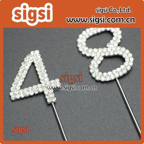 Particular Style Sliver Arabic Numbers Rhinestone Cake Topper For Birthday