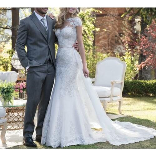 Vestido de noiva Scoop Mermaid Wedding Dresses with Detachable Skirt Bride Dress 2019 Robe de mariee