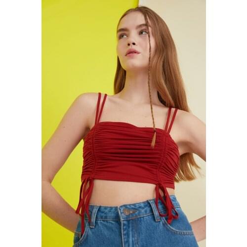 Trendyol Shirred Crop Knitted Blouse TWOSS21BZ0423