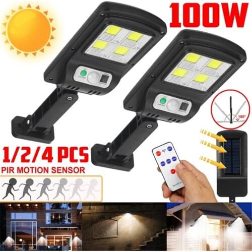 1/2/4 Pcs Outdoor Solar Light LED Street Wall Lamp PIR Sensor Remote Control Waterproof Human Induction COB Garden Road lamp