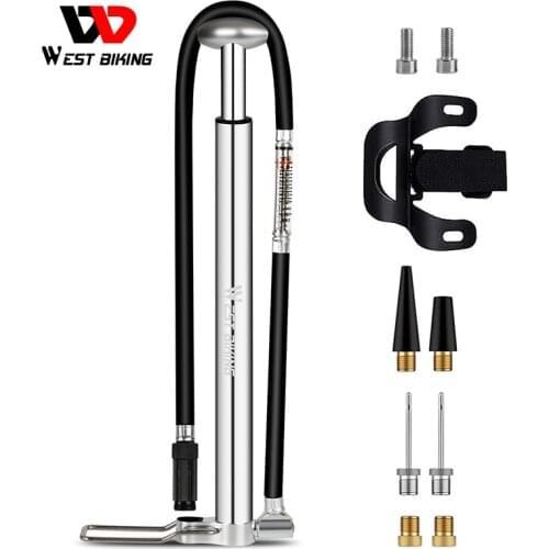 WEST BIKING Portable Bike Floor Pump 160PSI High Pressure Aluminium Alloy Basketball Air Pump Schrader Presta Cycling Tire Pump