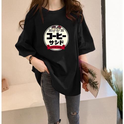 Korean Style Women T-Shirts For Loose HaIF Sleeve Round Neck Printed Ladies Tee Oversize Clothes
