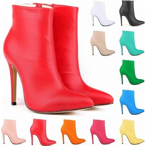 Womens Motorcycle boots Winter Boots women pu Ankle Basic Round Toe Super High 11CM Thin Heels Solid women boots Shoes