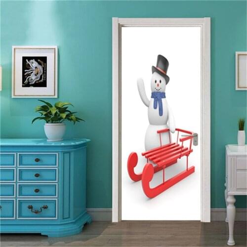Festival Door Sticker Christmas Tree Removable Wallpaper PVC Self Adhesive Waterproof Poster Snowman Decal Home Decor deurposter
