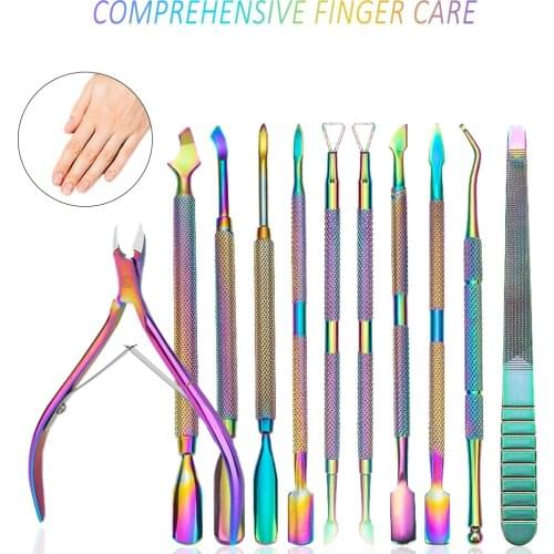 2/3/4/5pcs Dual-ended Stainless Steel Cuticle Pusher Nail Art Stick UV Gel Polish Remover Dead Skin Manicure Cleaning Care Tool