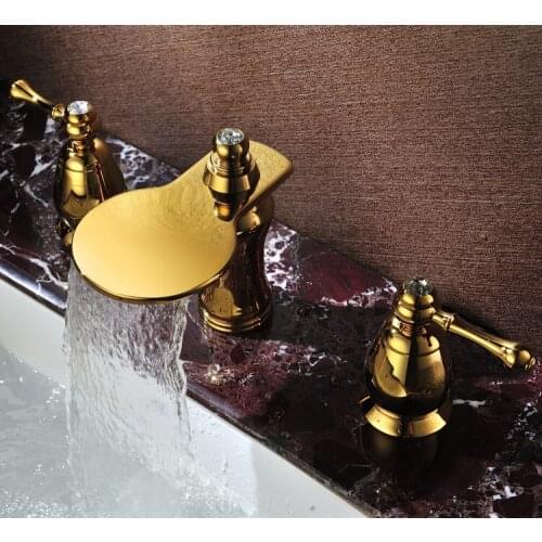 FREE SHIP Bathroom 3 pcs 8 " widespread Lav Sink faucet Gold clour Crystal faucet New