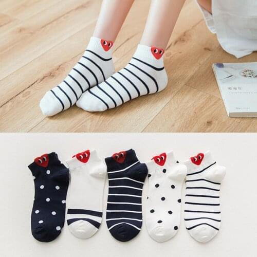 5Pairs Cotton Breathable Short Sox Cute Red Heart Pattern Shallow Mouth Nice Gift 3D Ear Socks Women Socks