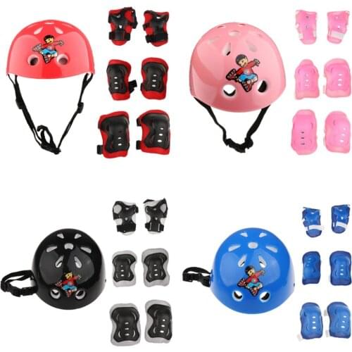 7 Pieces Kids Roller Skating Cycling Helmet Knee Elbow Pad Wrist Guard Gear Sets for Camping Kayaking Boating Surf Protection