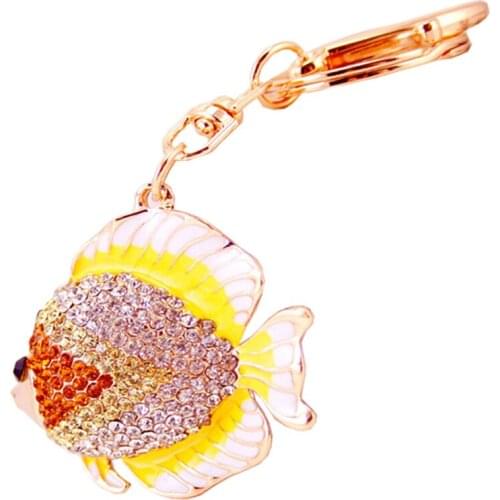 High Quality Charm Crystal Colored Tropical Fish Pendant Keychain Keyring Bag Keyfobs Key Finder Creative Jewelry Gift R095