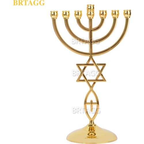 BRTAGG Menorah, 7 Branches Jewish Candle Holder, Star Of David Candlestick Messiah Decorations