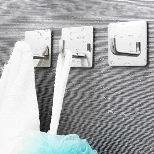 Household Steel Hooks Hanger Self Adhesive Towel Kitchen For Bathroom Room Mounted Hook Wall Living Robe I3Q6