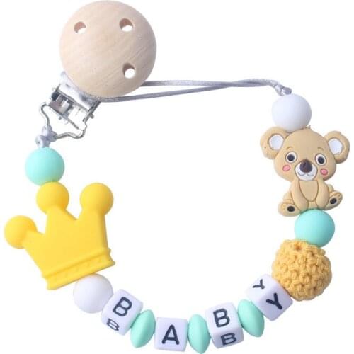Free Personalized Name Handmade Pacifier Clips Holder Chain Silicone Pacifier Chains Koala Beads Baby Teether Teething Chain