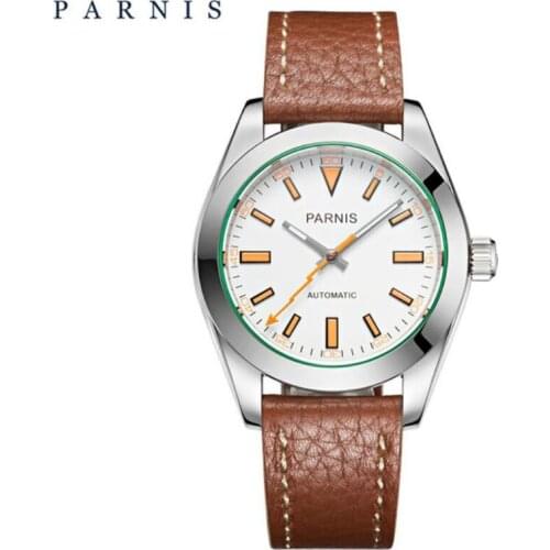 Parnis 40mm luxury Watch Sapphire Crystal Casual Leather strap miyota 8215 Movement Automatic Mechanical watches