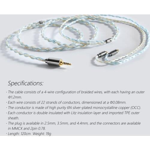 DD ddHiFi BC120B Sky Earphone Cable 2.5/3.5/4.4mm Plug with MMCX/0.78 2Pins Connector HiFi Upgrade Headphone Cable
