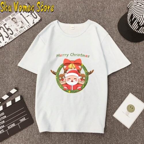 Santa Claus t shirt women fashion Merry Christmas Harajuku t-shirt Short Sleeve White Suitable all seasons Tshirt Tops clothing