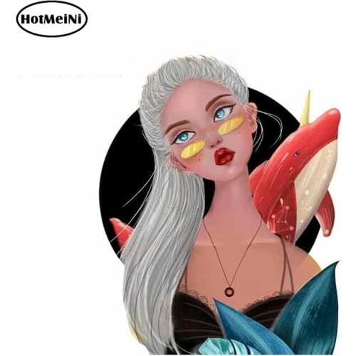HotMeiNi 13cm x 10.6cm for Gray Long Hair Girl Cartoon Car Stickers Vinyl JDM Bumper Trunk Truck Graphics Bumper Windows Decal
