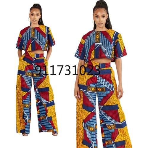 Two Piece Set Africa Clothes African New Dashiki Fashion Flower Print Suit Top Trousers Super Elastic Party For Women Outfits