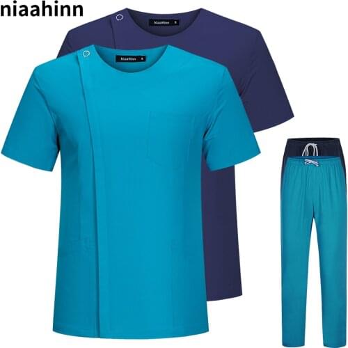 Pet Grooming Work Set Costumes Short-sleeved Doctor Uniforms V-neck Lab Work Clothing Solid Color Workwear Medical Nurse Clothes