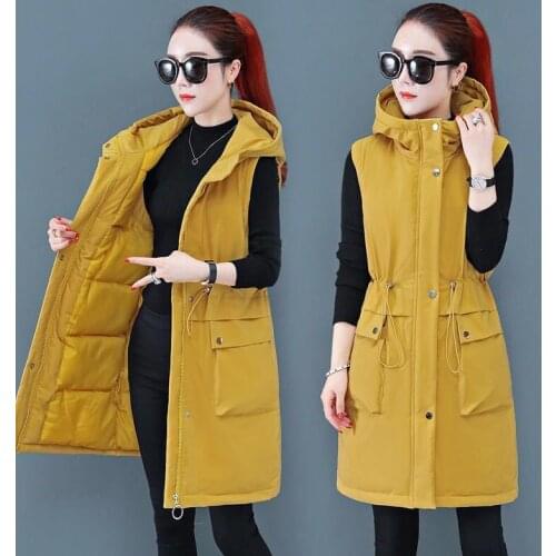 2021 Autumn And Winter Womens Vest Mid-Length New Large Size Thick Hooded Jacket Coat