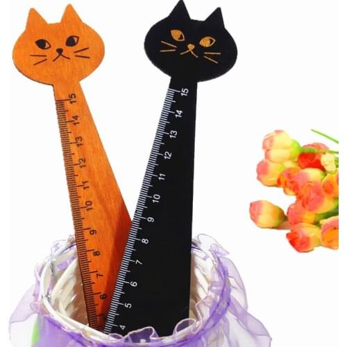 24pcs/lot Stationery Wholesale Wooden Animal Wooden Ruler Lovely Cat Shape Ruler Gift Kids School Supplies Black/Brown