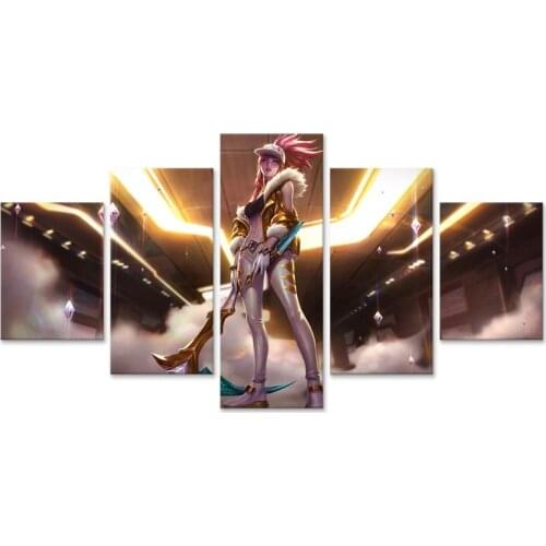 LoL KDA Akali Prestige Edition Artwork Poster Home Decor 5 Pieces Wall Art Modular For Living Room Pictures Canvas Painting