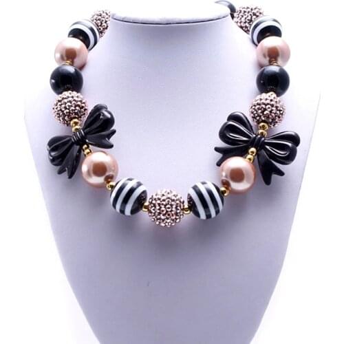 MHS.SUN Girls Kids Bowknot Girls Chunky Necklace Black&Brown Acrylic Bead Bubblegum Necklace Cuet Baby Kid Jewelry Choker TBN076