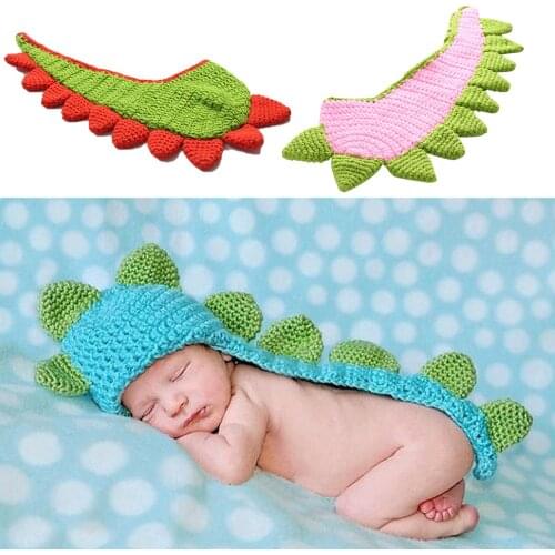 Cute ! Soft Newborn Baby Photography Props Baby Cap Baby Girl Boy Clothes Newborn Crochet Dinosaur Costume Outfits free shipping