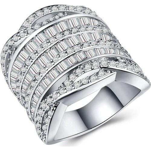 MOONROCY CZ Rings Crystal Wedding Silver Color Couples Cubic Zirconia Party Jewelry for Women Gift Dropshipping Wholesale