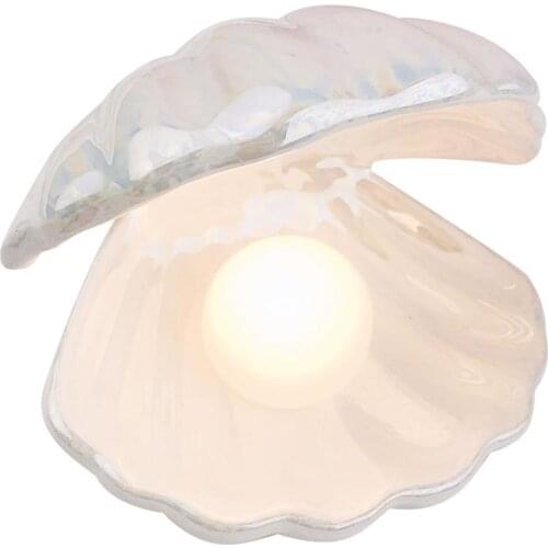 Shell Pearl Design Night Light Ceramics Desktop Ornament Bedside Decorative Lamp Home Decor Lamp for Bedroom (White)