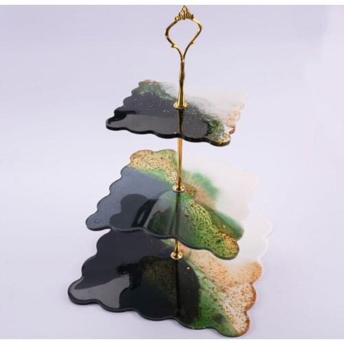 2021 New 3 Tier Irregular Square Cake Fruit Food Disc Big Plate Stand Resin Casting Mold 2020 trend