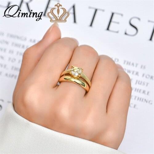 Cubic Zirconia Wedding Rings For Women Engagement Bride Ethnic Simple Jewelry Chunky Open Adjustable Ring Girls Gift