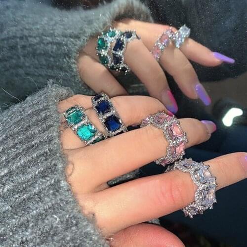 Open Ring For Woman 2021 New Classic Colorful Gemstone Zircon Big Finger Accessories Fashion Trendy Jewelry Wedding Party