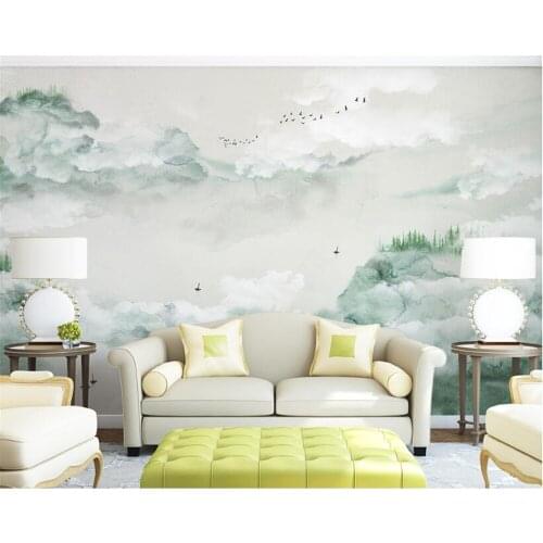Beibehang Custom Wallpaper 3d Ink Green landscape Bird Painting Modern Abstract Art Wall Paintings Parlor Bedroom 3d Wallpaper