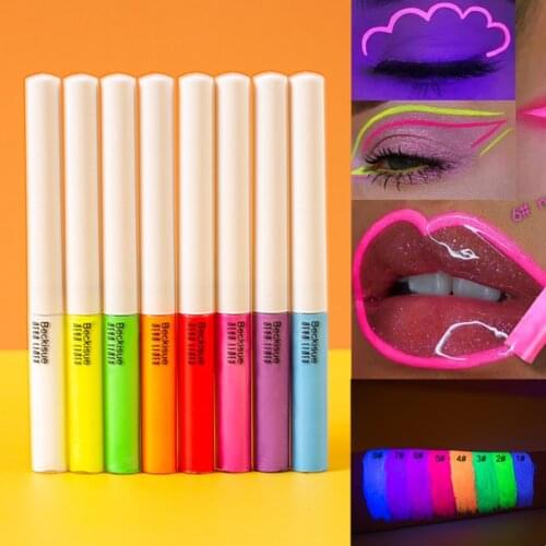 Professional Shiny Eyeliner Cosmetic Pigment UV Neon Makeup Liquid Glitter Eyeliner Quick Dry Glow Kit In Dark Fluorescence Beau