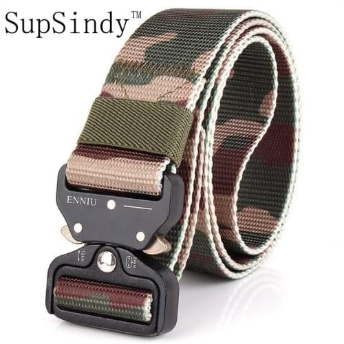 SupSindy mens canvas belt Metal insert buckle military nylon Training belt Army tactical belts for Men Camouflage male strap